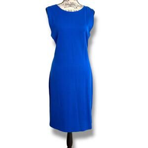 St John Size 10 Blue Knit Sheath Knee Length Dress Classic Minimalist Career